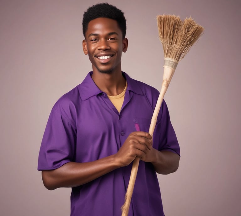 Professional cleaner vacuuming a bright living room