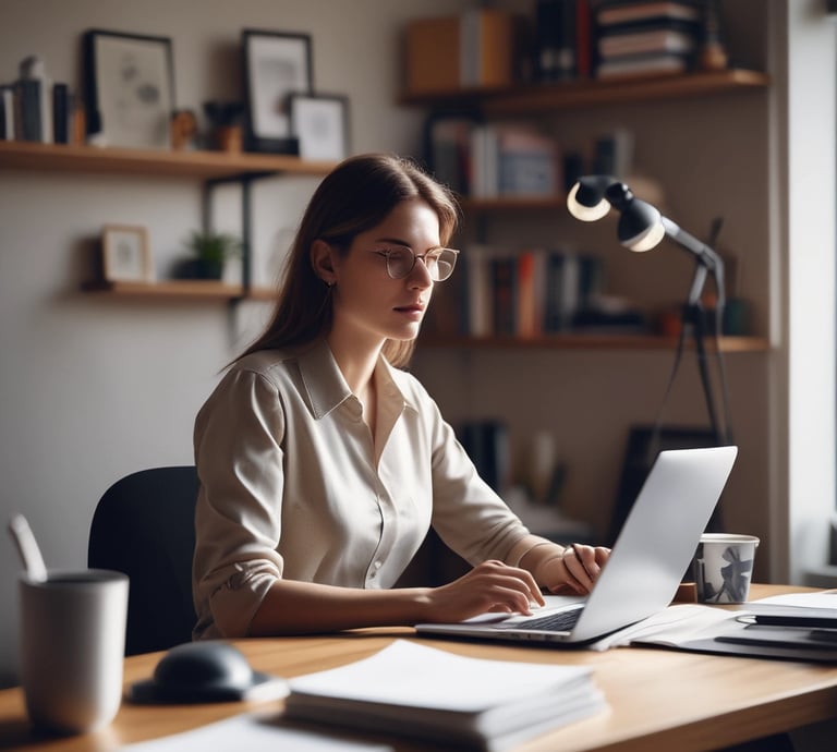 A professional real estate agent assisting clients in a modern office.