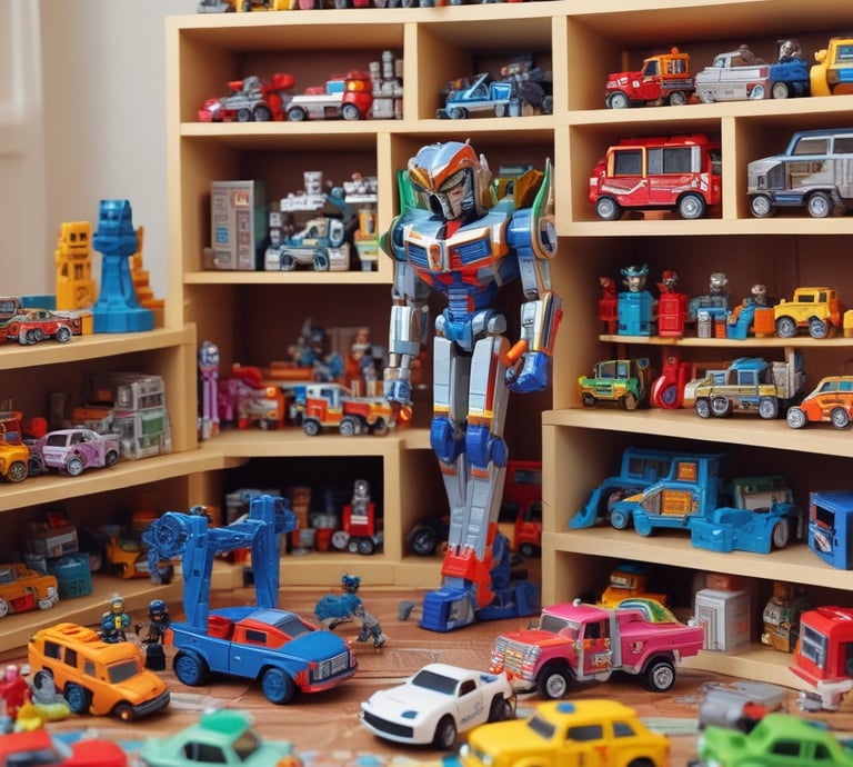 A variety of colorful products displayed on shelves.