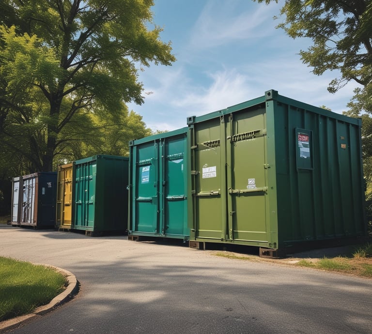 A clean, well-organized dumpster on a residential driveway.