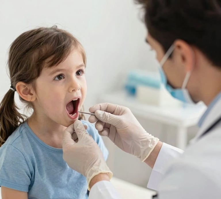 Friendly ENT specialist consulting a young patient in a bright clinic room