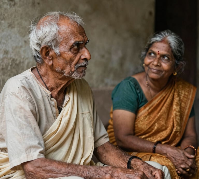 Warm portrait of smiling Indian senior citizens engaging in joyful community activities at an old age home.