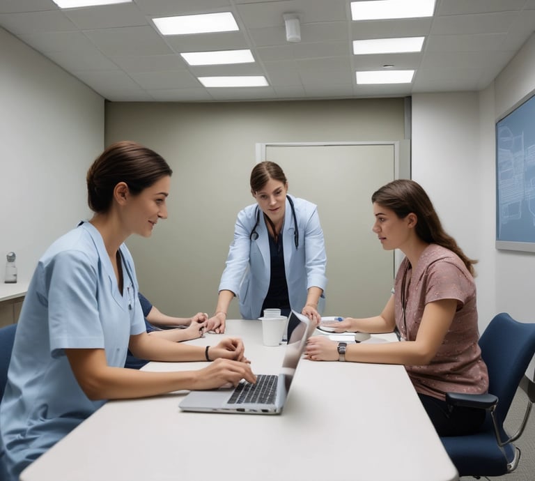 A warm, inviting consultation between a healthcare provider and a patient in a softly lit, earth-toned room.