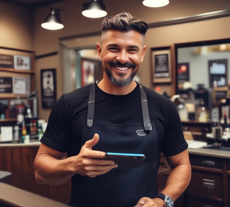 A smiling person using a laptop with a modern website on screen, symbolizing connection.