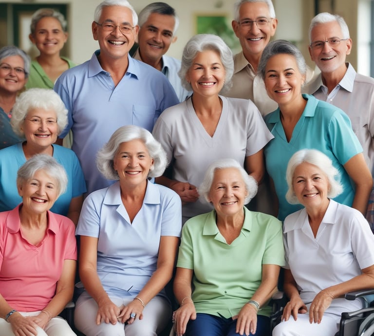 A warm, inviting living room in a senior care home with natural light and comfortable seating.