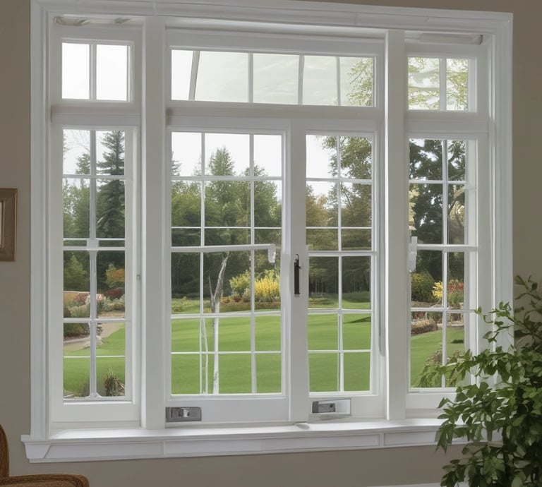 A modern sliding window partially open, showing a sleek frame and outdoor patio.
