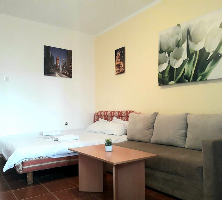 a couch and a bed in a room