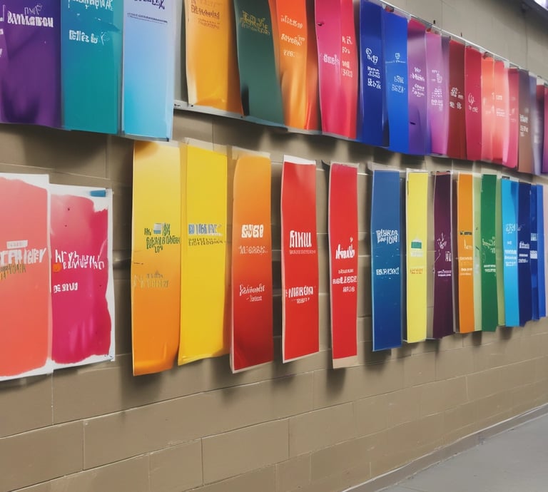 An image showcasing vibrant printed materials and signage.