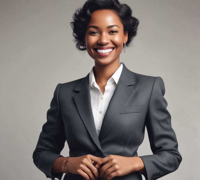 Four business professionals standing together indoors.