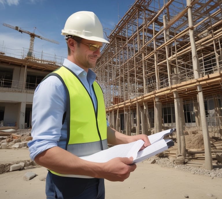 An aerial view of a building with a large array of solar panels on its roof. The structure is surrounded by greenery, pathways, and some smaller structures or landscaped areas. The environment appears to be a mix of natural and man-made elements, suggesting a focus on sustainability.