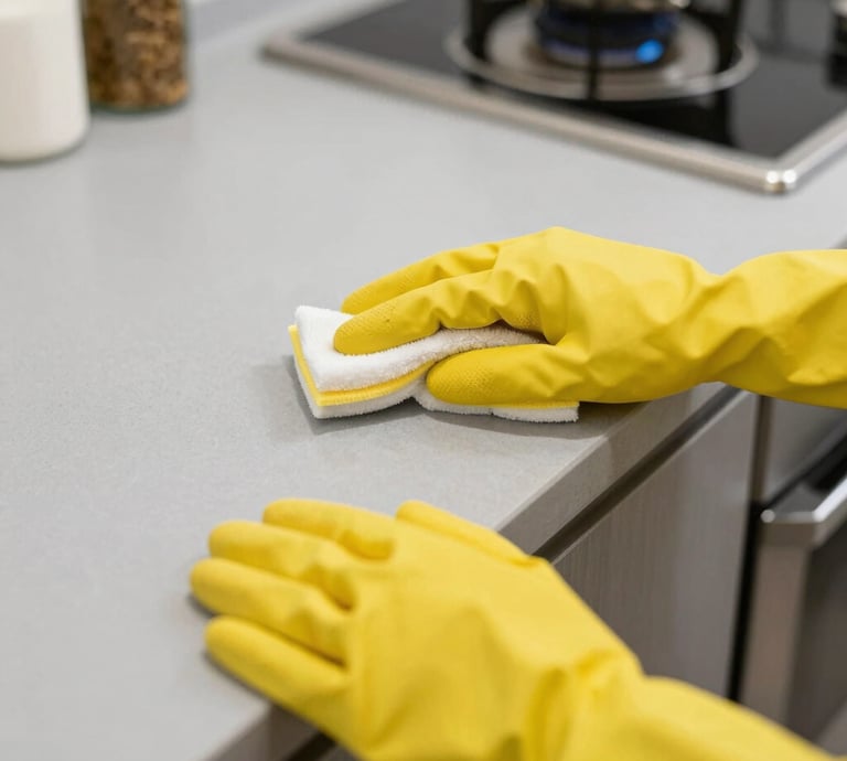 Hands in gloves cleaning