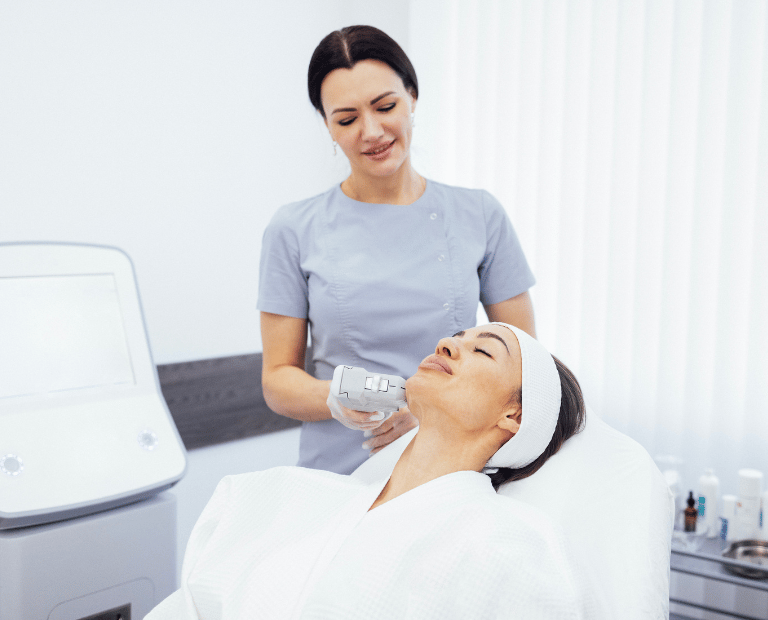 woman getting a non surgical face lift with hifu treatment at laser clinic