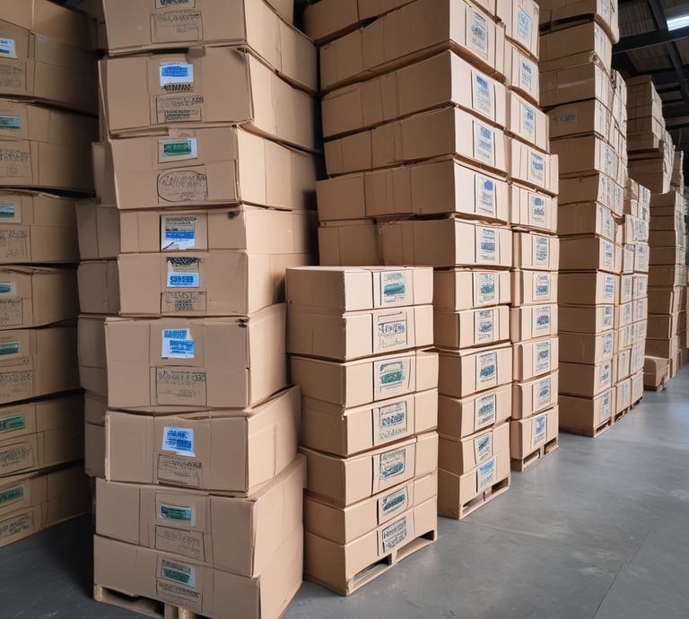 A friendly Nordicfish team member inspecting fresh frozen seafood in a cold storage warehouse.