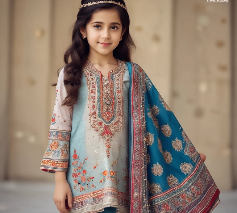 A cheerful girl twirling in a colorful dress from hatoo bachoo, outdoors on a sunny day