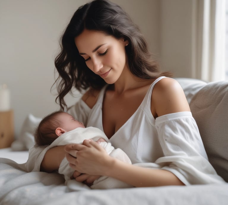 A warm, natural-toned portrait of a breastfeeding consultant smiling gently in a softly lit room.