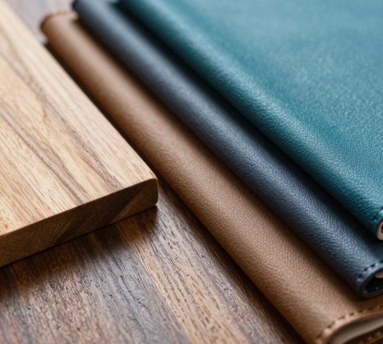 Close-up of finely crafted wood grain and fabric textures on a modern sofa from the ready-made collection.