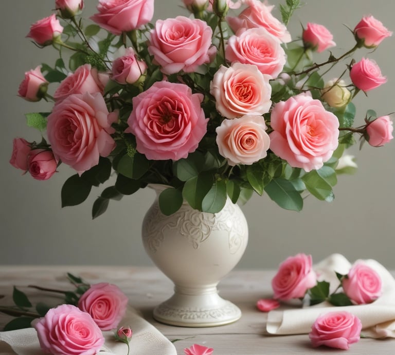 A vibrant custom artificial flower arrangement featuring a mix of roses, peonies, and greenery in soft pastel colors.