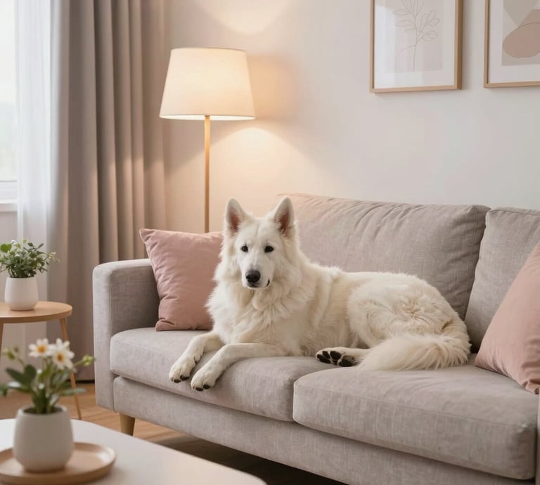 Close-up of stylish home accessories for dogs in a fancy house