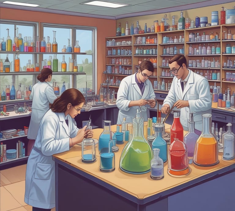 A friendly group photo of experienced chemistry teachers in a Mumbai classroom setting.