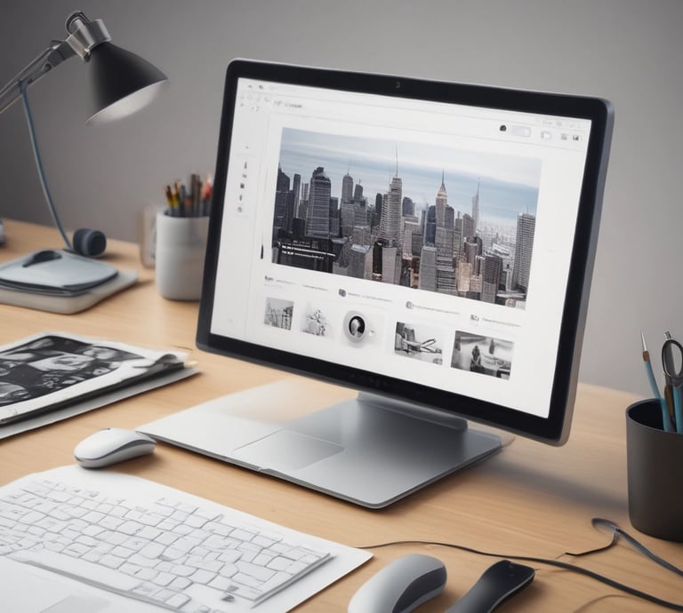 A cozy workspace with a laptop, tech gadgets, and a cup of coffee, inviting readers into the world of tech blogging.