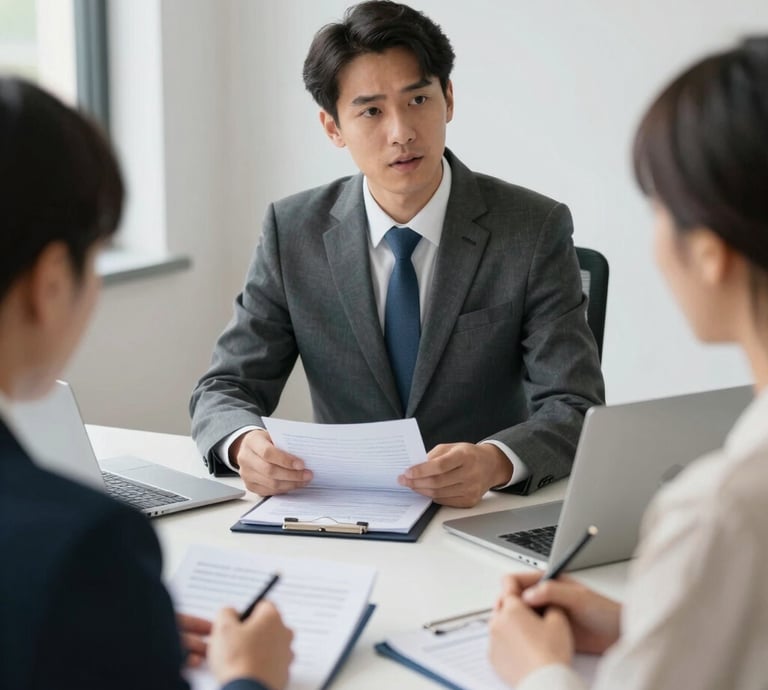 Professional consultant reviewing financial data with client in modern office setting.