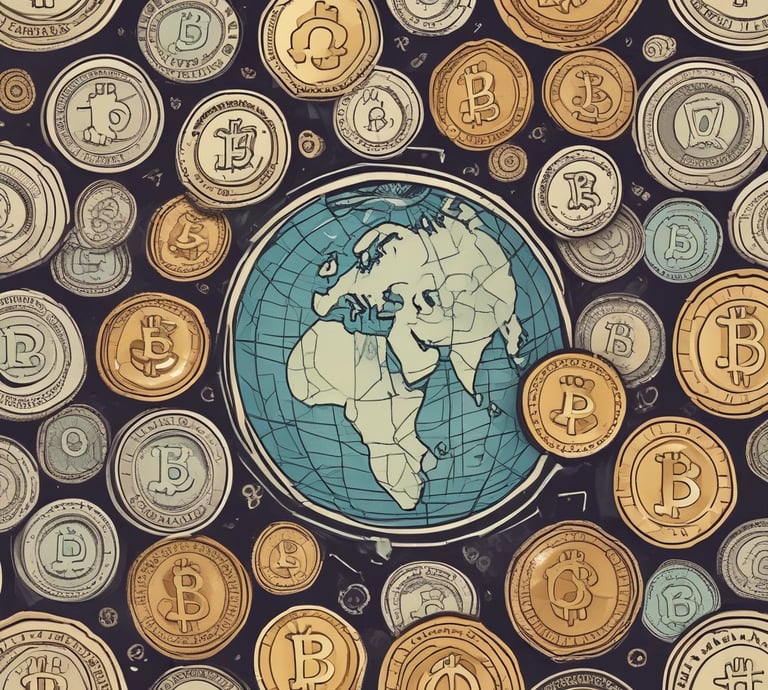 A friendly team working together in a modern office with cryptocurrency charts on screens.