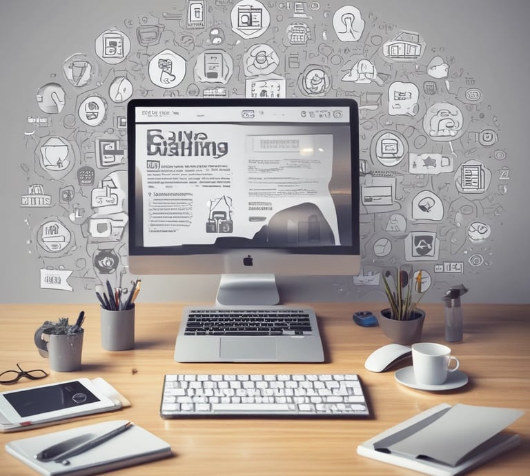 A friendly designer working on a vibrant logo on a computer in a cozy office.