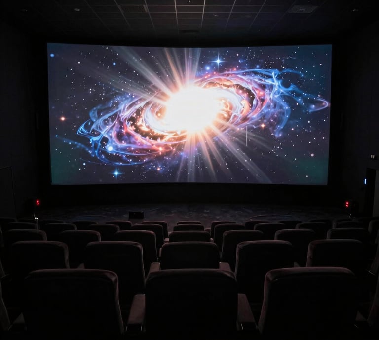 A cinematic dark-themed studio space illuminated by warm saffron and gold lighting, evoking creativity and depth.