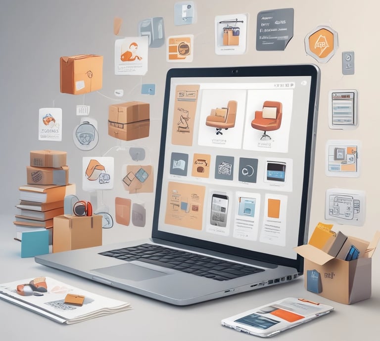 A vibrant workspace showing a team managing online orders and creating digital content.