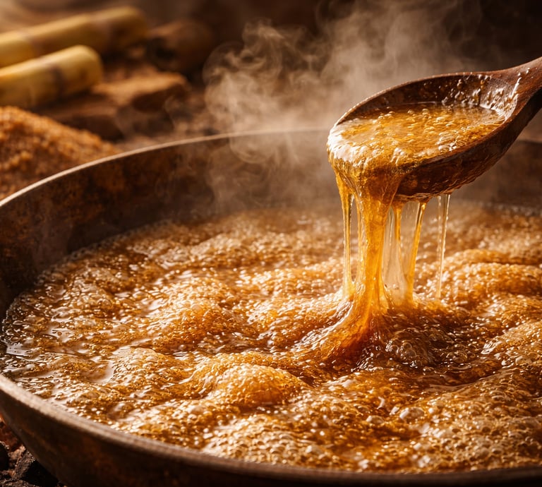 Natural brown sugar being traditionally processed from sugarcane in the Chittagong Hill Tracts, Bang