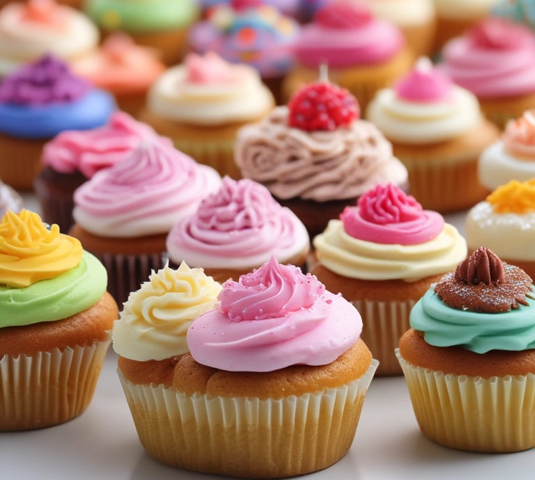 A line of cupcakes in order