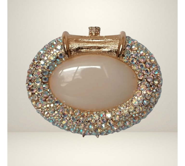 iridescent crystal evening bag with gold hardware