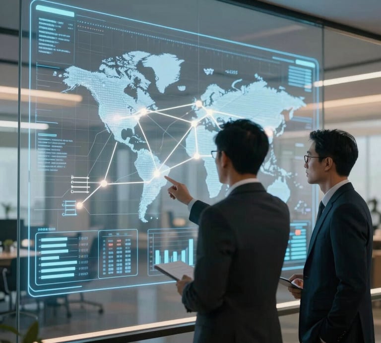 Two people are inside a van converted into a mobile store, displaying various products such as snacks and smoking-related items. The front counter is glass, showcasing merchandise for sale. The interior is well-lit, highlighting shelves filled with products. One person appears to be interacting or transacting with the other, suggesting a business or customer service interaction.