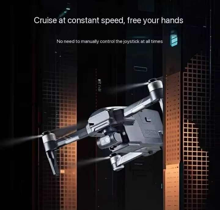 a small drone flying over a city