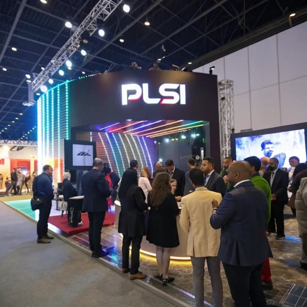PLSI signage booth at a UK trade show showcasing professionalism and industry presence.