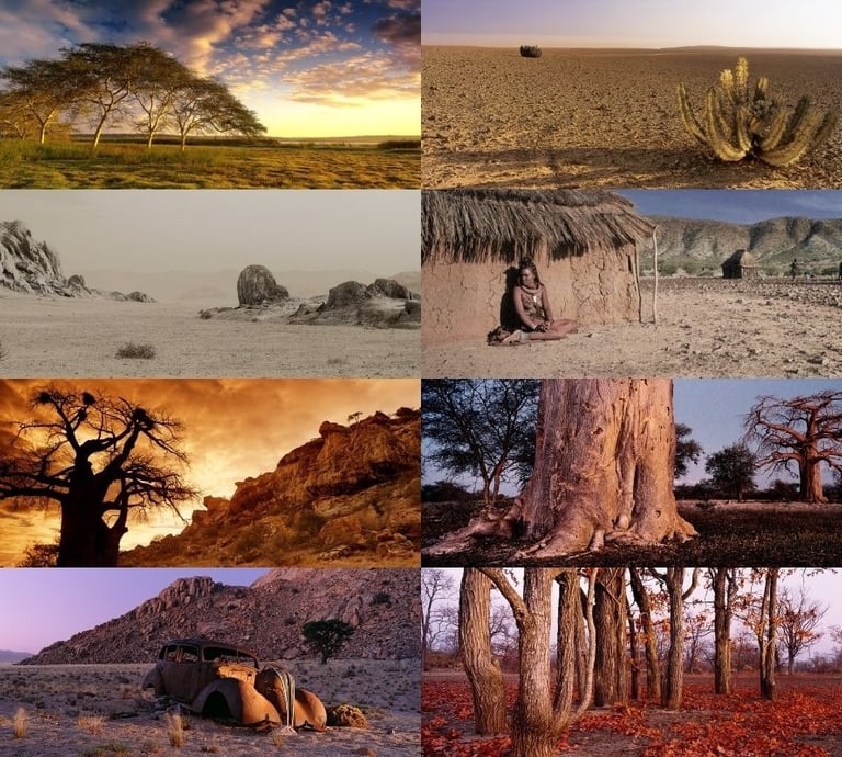 Collage of Koos van der Lende’s panoramic landscapes and portraits from the Moments of Grace portfolio.