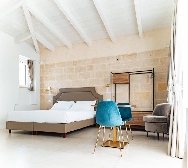 Luxury room, bedroom with a bed and a chair
