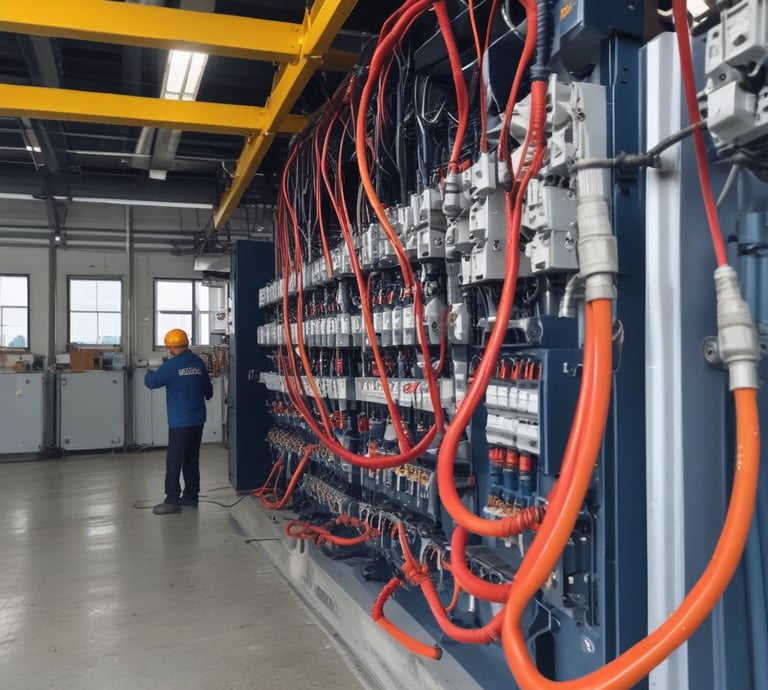 A technician inspecting electrical wiring in a residential setting.