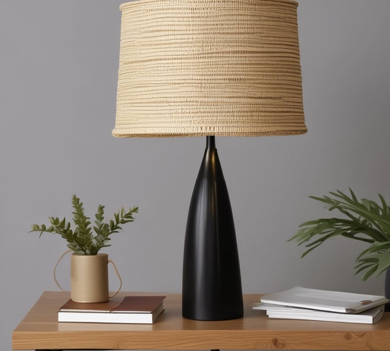 A cozy living room corner featuring a rich teal lampshade casting a warm light over textured cushions and layered textiles.
