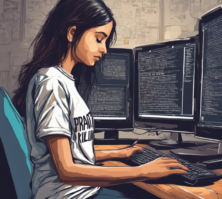 woman in black and white crew neck t-shirt sitting on black office rolling chair