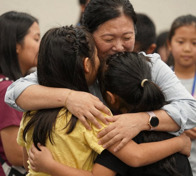 A group of children sitting on the ground playing a game
