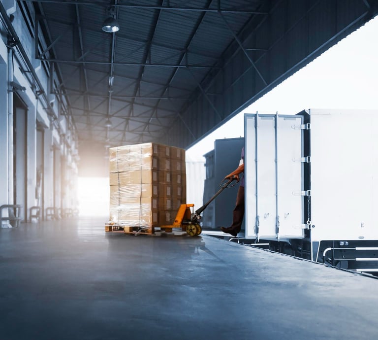 a forklift truck with a forklift truck in the background