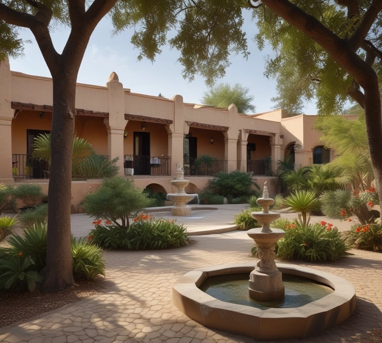 A beautiful garden area surrounding the hotel.