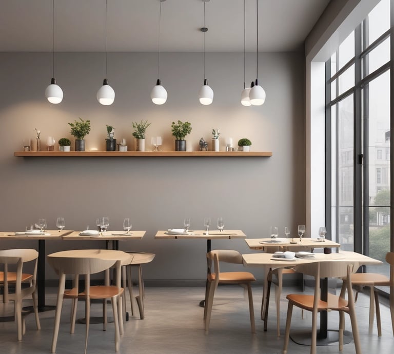 A modern restaurant utilizing AI technology for better service.