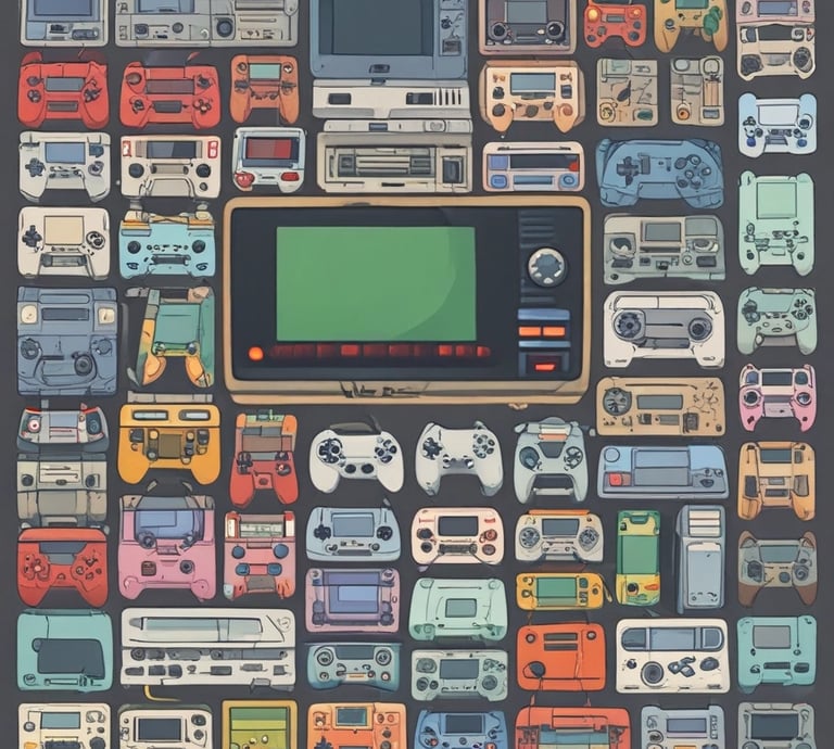 The image features a modern electronics store interior with wooden tables displaying various laptop models. Several people are present, some trying out devices while others converse. Large promotional images of smartwatches and smartphones are visible on the walls, adding to the store's sleek and innovative atmosphere.