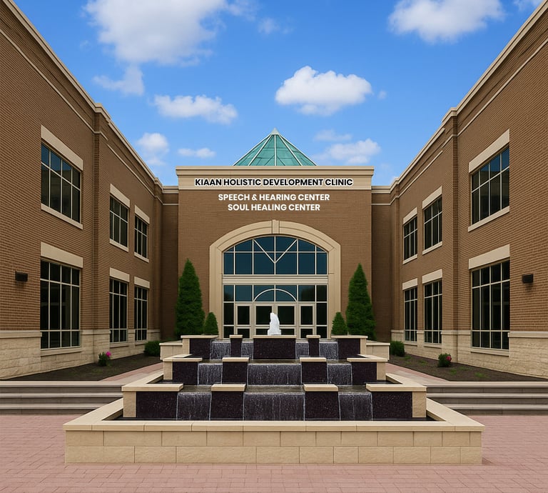 a building with a fountain in front of a building