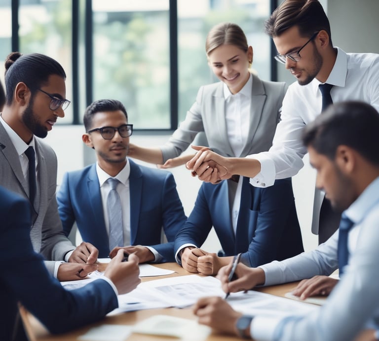Glass-fronted building with reflections of the sky and nearby structures. Rows of greenery are integrated into the design above the windows. Large text on the building's facade reads 'Transforming Business for Good.'