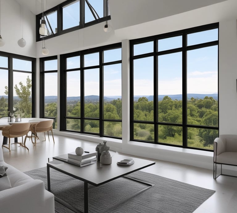 A modern aluminum window installation in a stylish home.