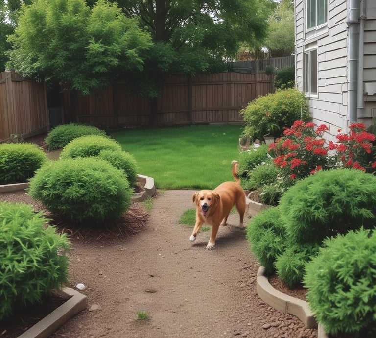 A cheerful team member in a Bow Wow Waste Warriors uniform picking up dog waste in a sunny Fort Worth park.
