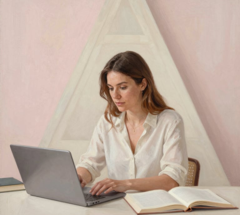 woman smiling holding glass mug sitting beside table with MacBook